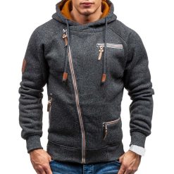 Men's Solid Hoodie with Zipper - Image 3