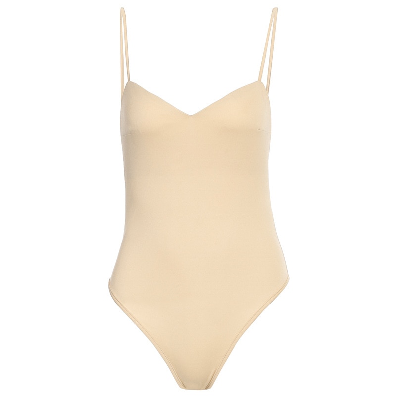 Solid Color Sexy Bodysuit with Spaghetti Straps