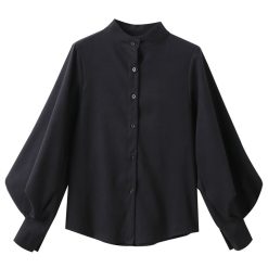 Mandarin Collar Lantern Sleeve Blouse for Women - Image 3